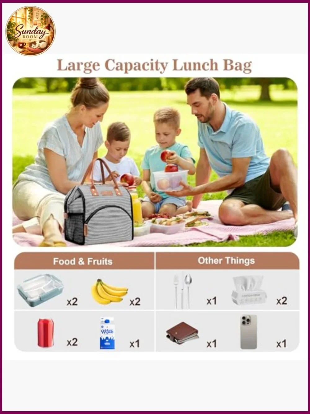 Insulated Lunch Bag Tote Large Capacity Thermal Canvas Cooler